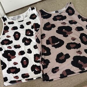 2 Leopard Print Tank Tops - Black and Brown and White